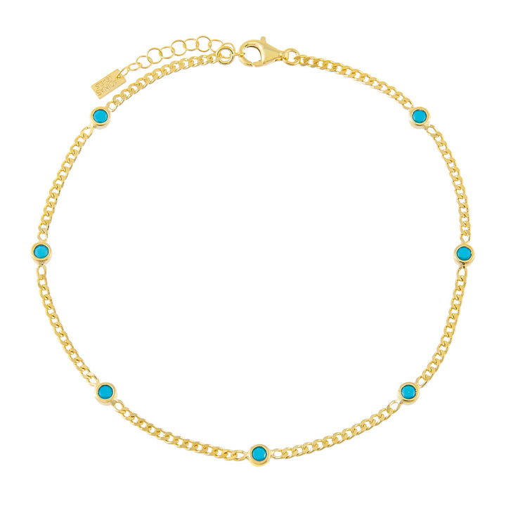 Turquoise CZ Colored Cuban Chain Anklet - Adina Eden's Jewels