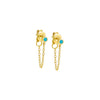Turquoise / Pair Colored Tiny Solitaire Bezel Chain Front Back Stud Earring - Adina Eden's Jewels