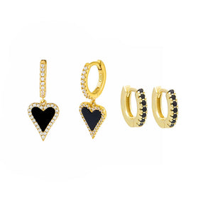 Onyx The Colored Heart X Huggie Earring Combo Set - Adina Eden's Jewels
