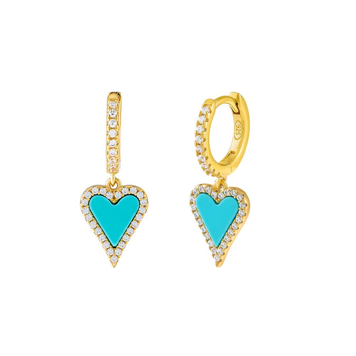 Turquoise Pavé Elongated Heart Huggie Earring - Adina Eden's Jewels