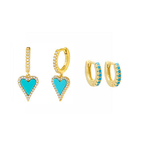 Turquoise The Colored Heart X Huggie Earring Combo Set - Adina Eden's Jewels