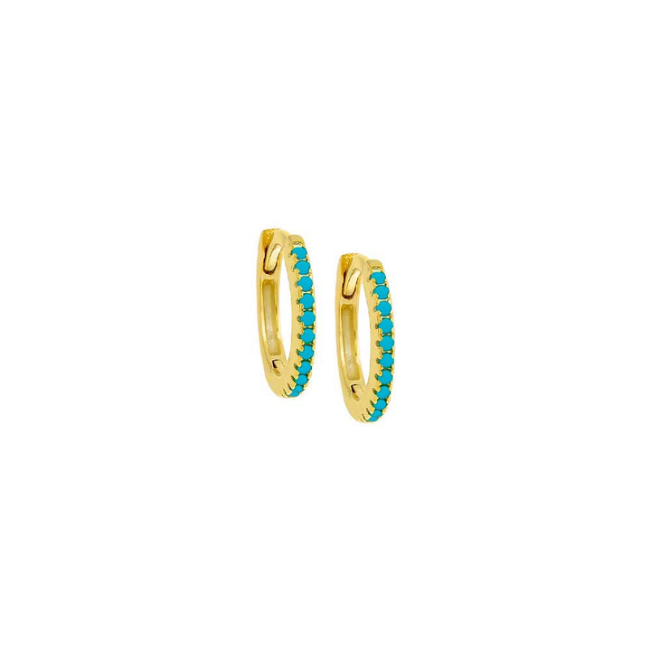 Turquoise / Pair / 11MM Colored Pavé Huggie Earring - Adina Eden's Jewels