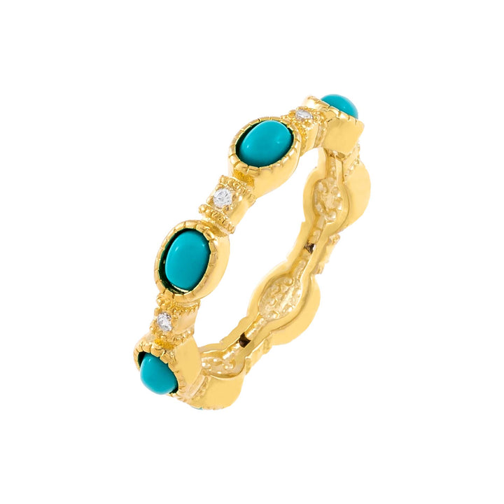 Turquoise / 7 CZ X Turquoise Oval Ring - Adina Eden's Jewels