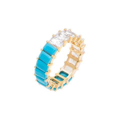 Turquoise X CZ Baguette Eternity Ring | Adina Eden Jewels