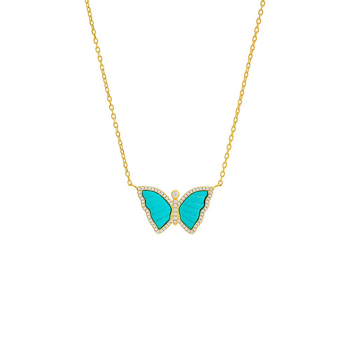 Turquoise Pavé Butterfly Colored Stone Necklace - Adina Eden's Jewels