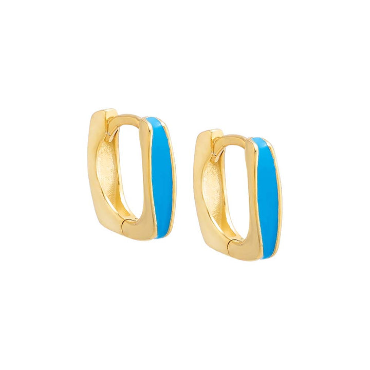 Turquoise / Pair Colored Enamel Square Huggie Earring - Adina Eden's Jewels
