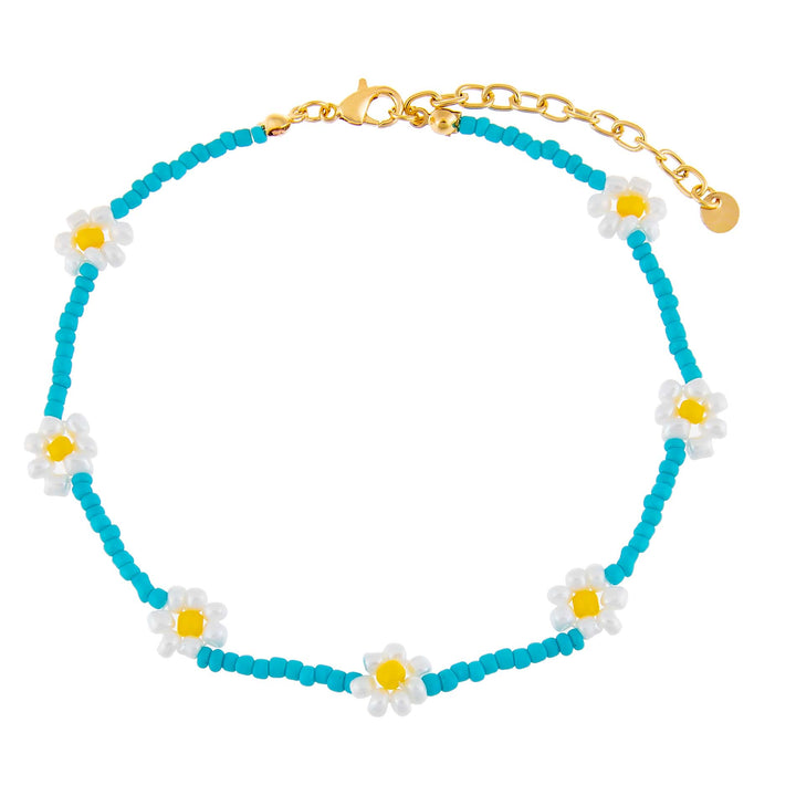 Turquoise Multi Color Flower Beaded Anklet - Adina Eden's Jewels