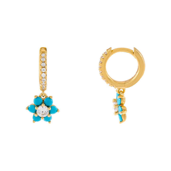 Turquoise CZ Turquoise Flower Huggie Earring - Adina Eden's Jewels