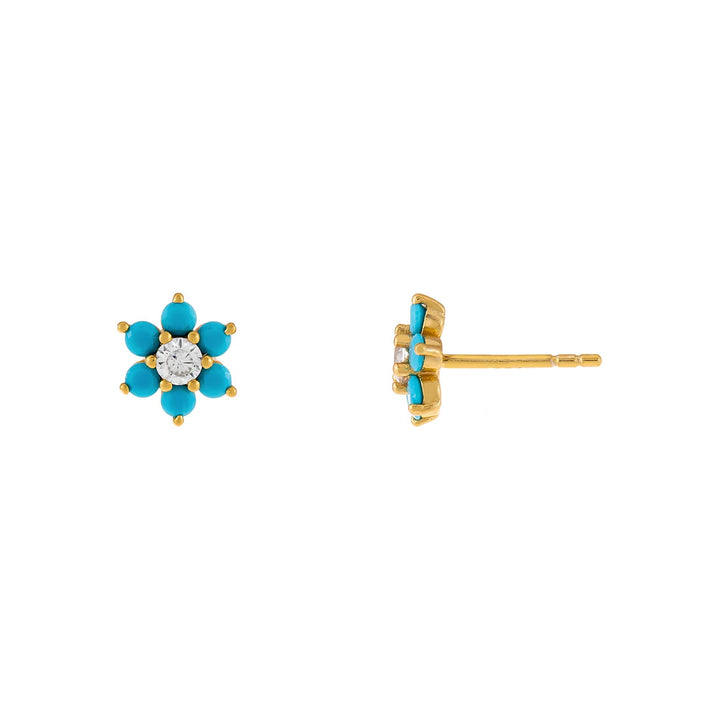 Turquoise CZ Turquoise Flower Stud Earring - Adina Eden's Jewels