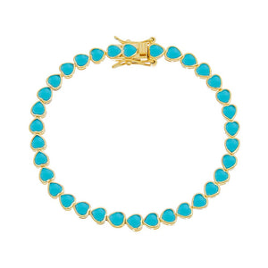 Turquoise Summer Colored Bezel Heart Tennis Bracelet - Adina Eden's Jewels