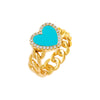 Gold / 6 Turquoise Pavé Heart Chain Ring - Adina Eden's Jewels