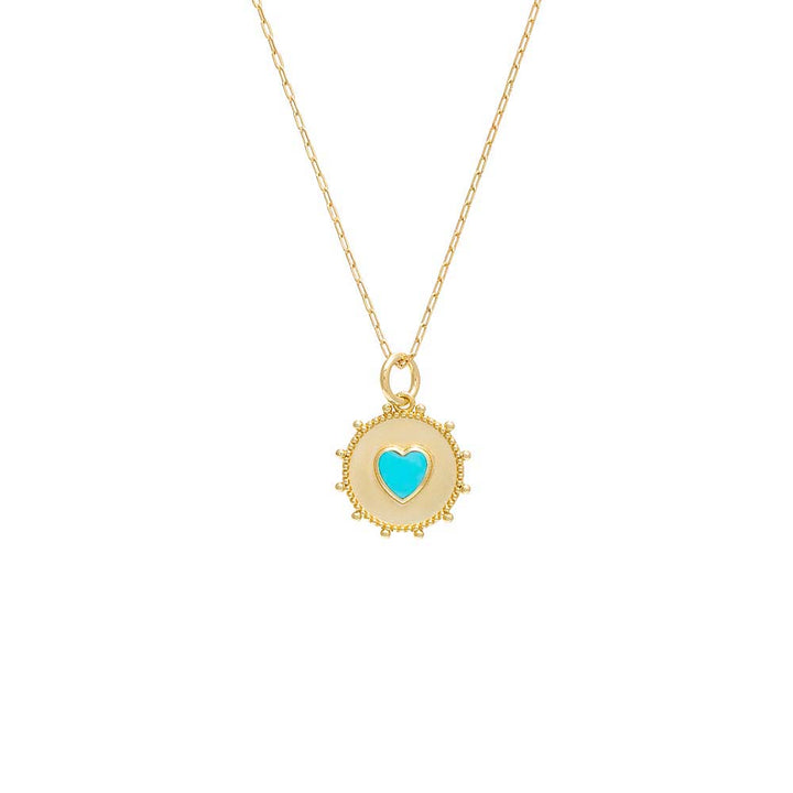 Turquois / 16IN Colored Stone Heart Medallion Necklace - Adina Eden's Jewels