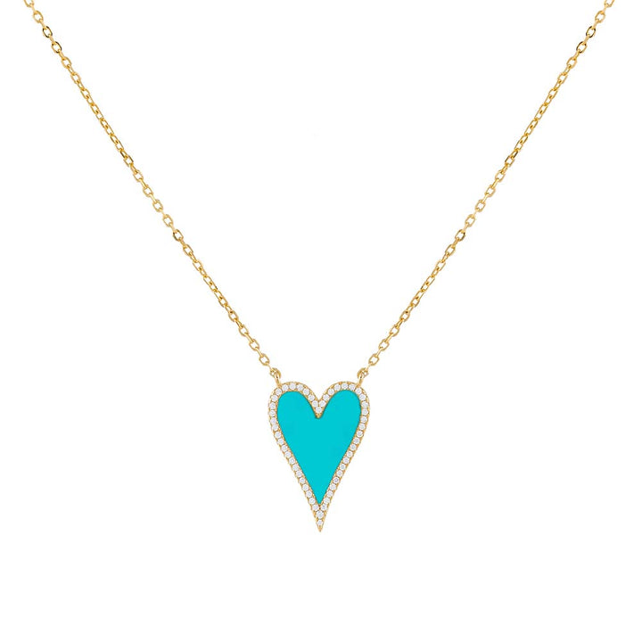 Turquoise Elongated Pavé Heart Necklace - Adina Eden's Jewels