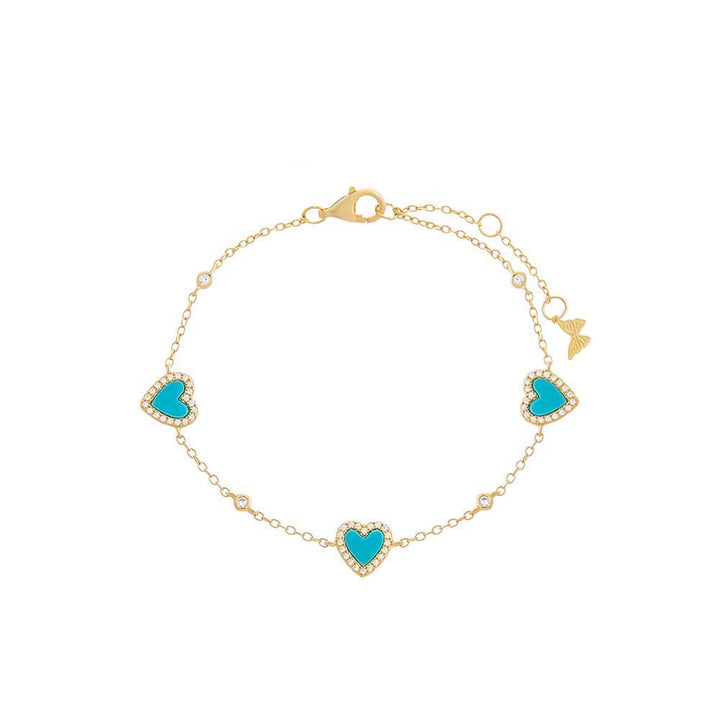 Turquoise Pavé Multi Heart Stone Bracelet - Adina Eden's Jewels