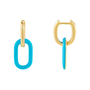 Turquoise Enamel Link Huggie Earring - Adina Eden's Jewels