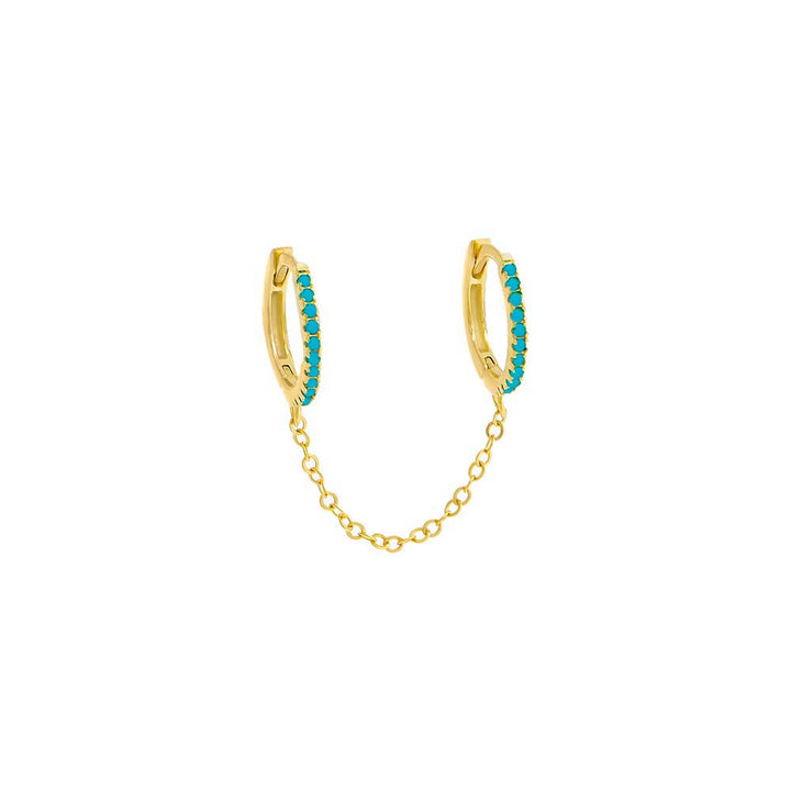 Turquoise / Single Colored CZ Double Huggie Chain Earring - Adina Eden's Jewels