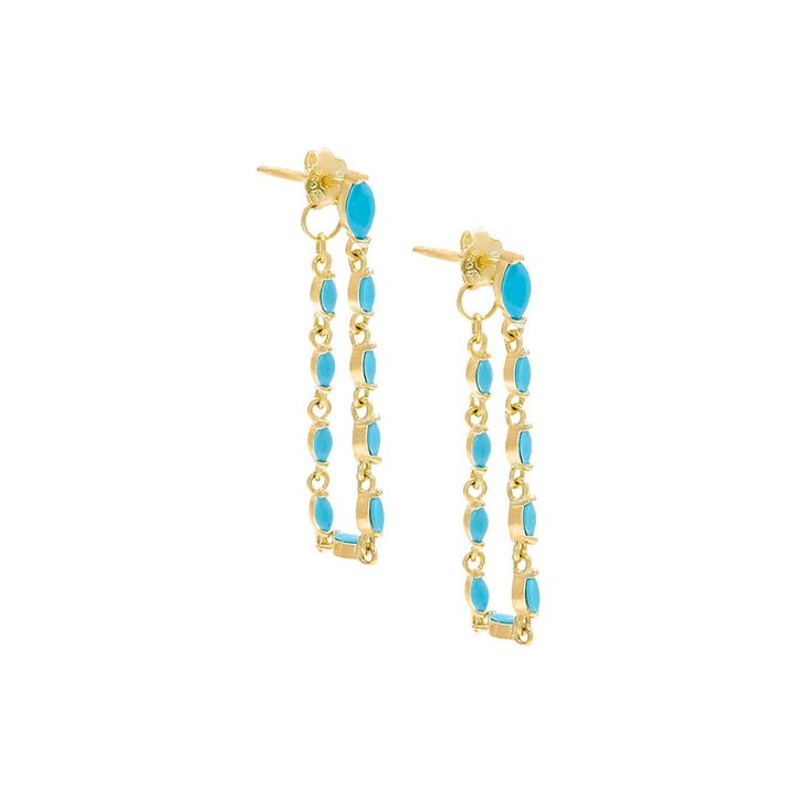 Gold Turquoise Chain Drop Stud Earring - Adina Eden's Jewels