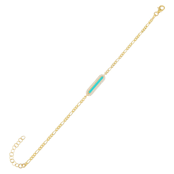 Light Blue Neon CZ Bar Figaro Bracelet - Adina Eden's Jewels