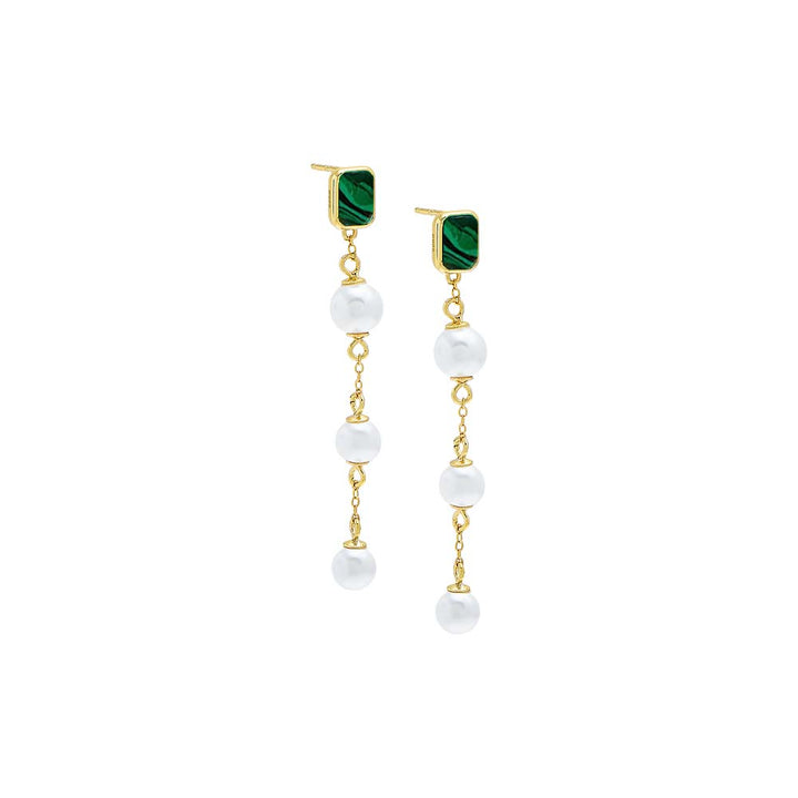 Malachite / Pair Stone X Pearl Drop Stud Earring - Adina Eden's Jewels