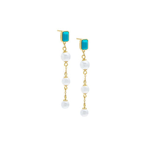 Turquoise / Pair Stone X Pearl Drop Stud Earring - Adina Eden's Jewels