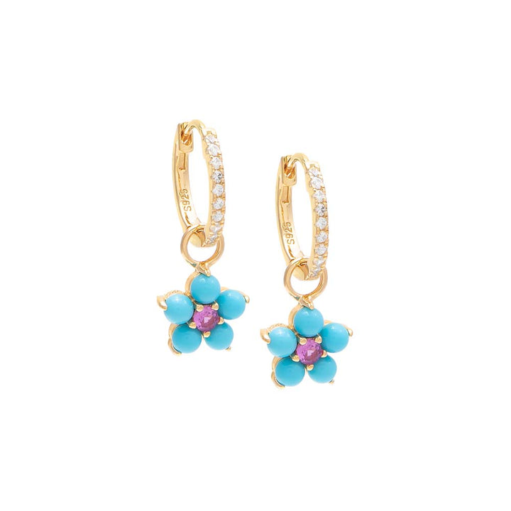 Turquoise Pavé Turquoise Flower Huggie Earring - Adina Eden's Jewels