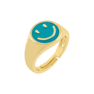 Turquoise Neon Enamel Smiley Face Adjustable Ring - Adina Eden's Jewels