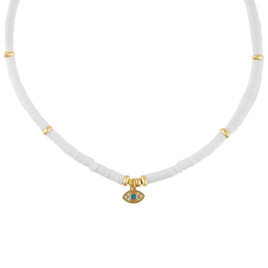 White Evil Eye Beaded Necklace - Adina Eden's Jewels