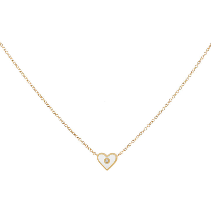White Diamond Mini Enamel Heart Necklace 14K - Adina Eden's Jewels