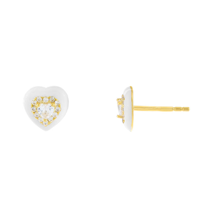 White Enamel CZ Heart Stud Earring - Adina Eden's Jewels