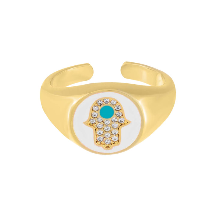  Enamel Hamsa Adjustable Ring - Adina Eden's Jewels