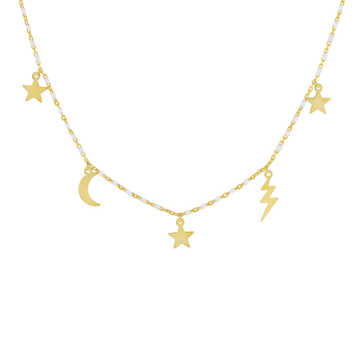 White Celestial Enamel Beaded Necklace - Adina Eden's Jewels