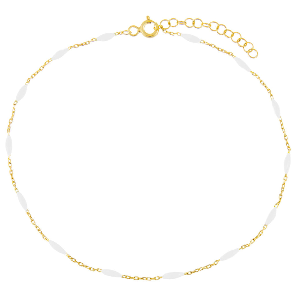 White Colored Enamel Bead Anklet - Adina Eden's Jewels