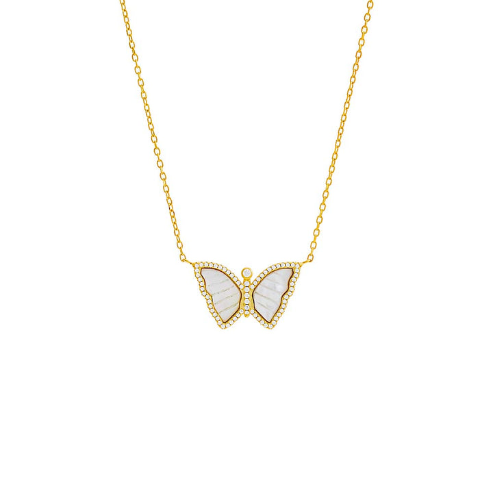 Mother of Pearl Pavé Butterfly Colored Stone Necklace - Adina Eden's Jewels