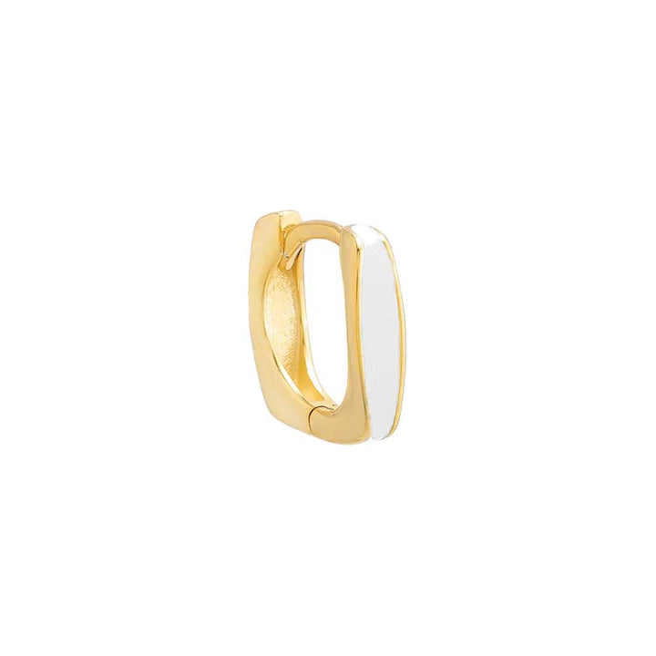 White / Single Colored Enamel Square Huggie Earring - Adina Eden's Jewels