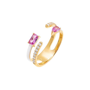 White / 6 Colored Multi-Shape Open Enamel Ring - Adina Eden's Jewels