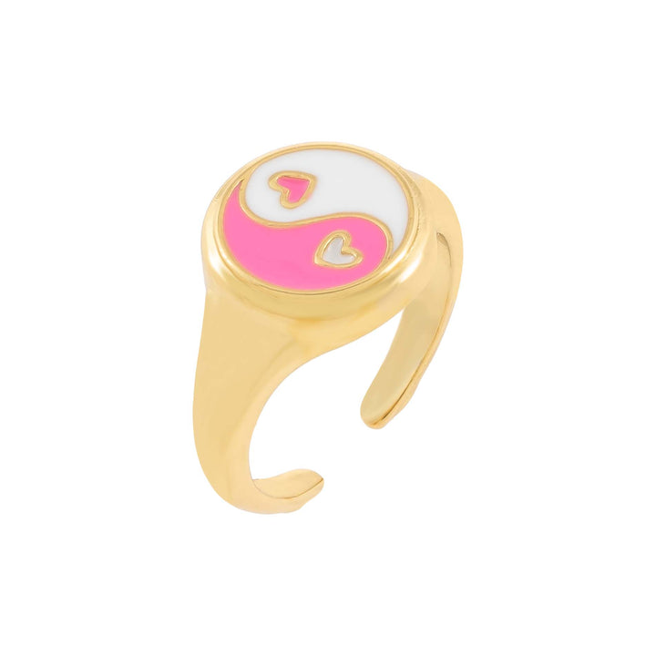 Sapphire Pink Enamel Yin & Yang Heart Ring - Adina Eden's Jewels