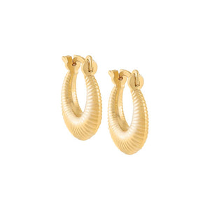 Gold Solid Ribbed Hoop Earring - Adina Eden's Jewels