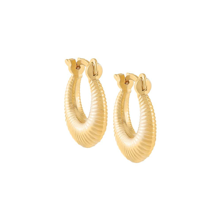 Gold Solid Ribbed Hoop Earring - Adina Eden's Jewels