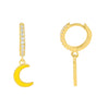 Neon Yellow CZ Enamel Moon Huggie Earring - Adina Eden's Jewels
