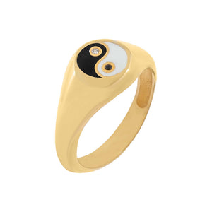 Onyx / 6 Enamel Yin & Yang Ring - Adina Eden's Jewels