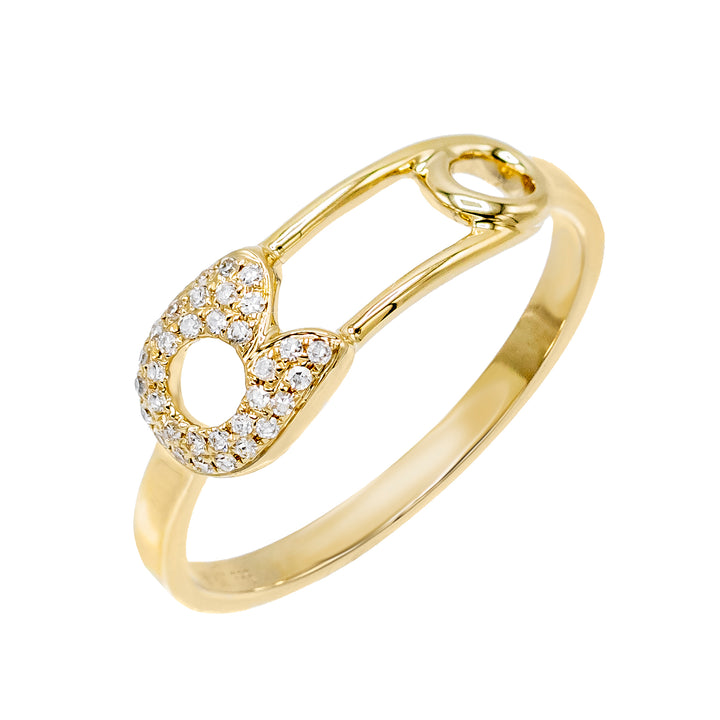 14K Gold / 6.5 Diamond Safety Pin Ring 14K - Adina Eden's Jewels
