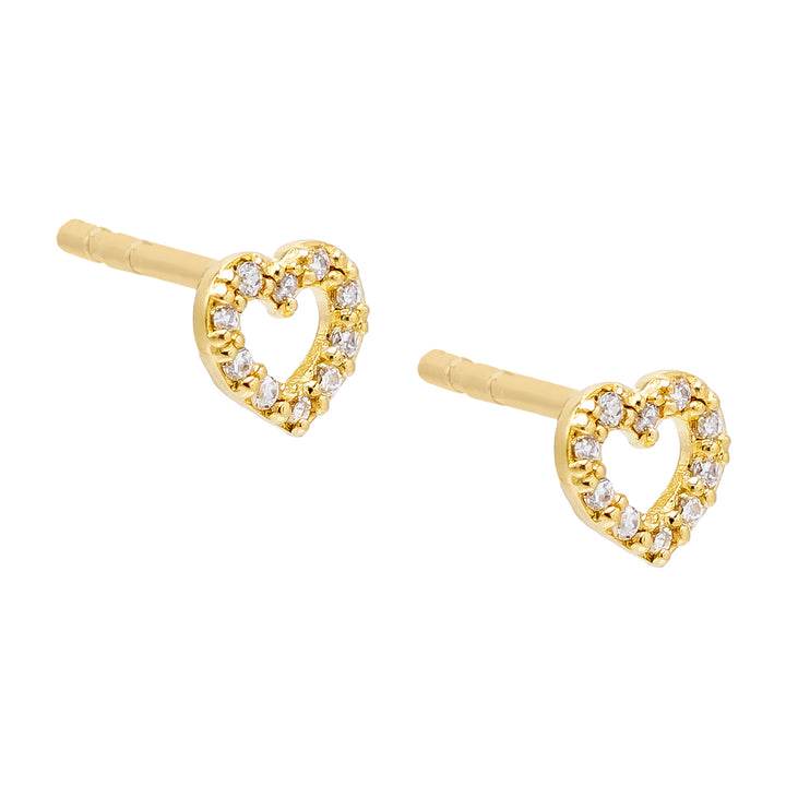 14K Gold / Pair CZ Open Heart Stud Earring 14K - Adina Eden's Jewels