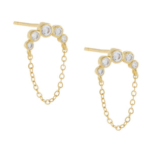 Gold Bezel Arc Chain Stud Earring - Adina Eden's Jewels