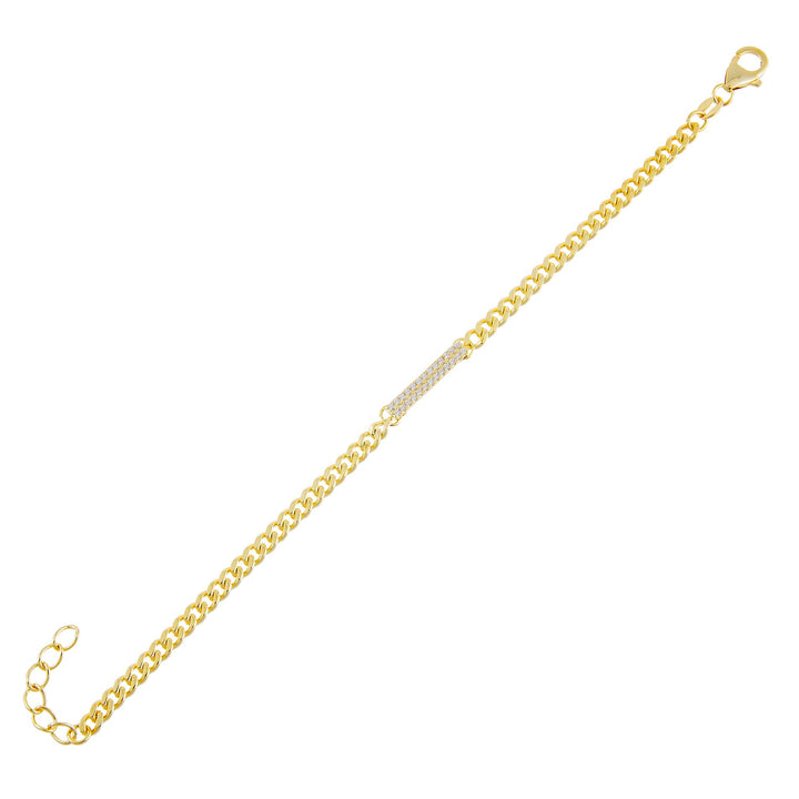 Gold Pavé Bar Cuban Chain Bracelet - Adina Eden's Jewels