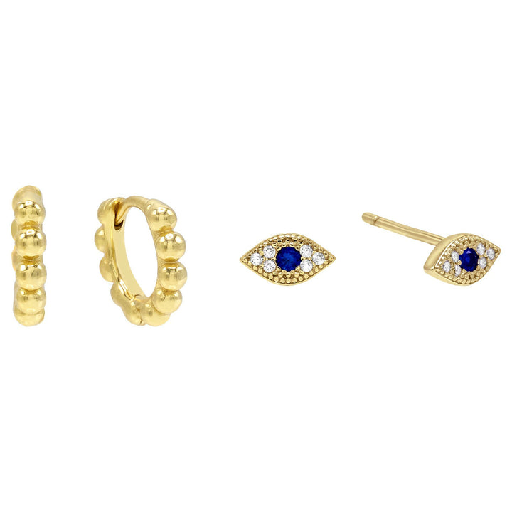 Combo Mini Evil Eye X Beaded Huggie Earring Combo Set - Adina Eden's Jewels