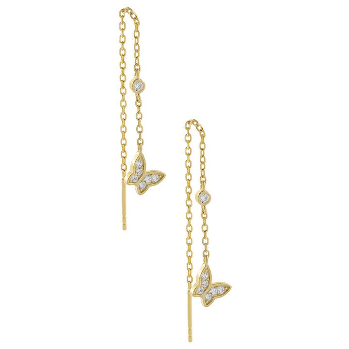 Gold CZ Butterfly Threader Drop Earring - Adina Eden's Jewels