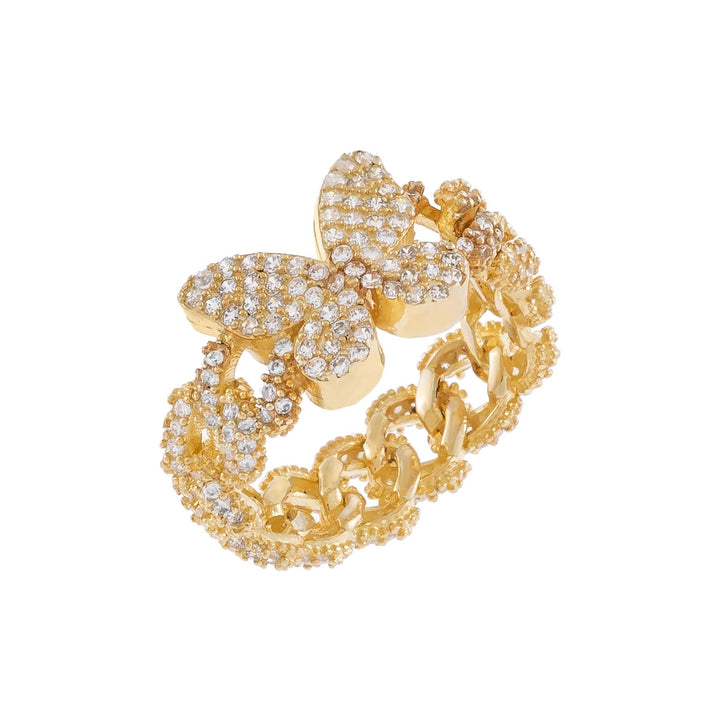 Gold / 8 Pavé Butterfly Chain Link Ring - Adina Eden's Jewels