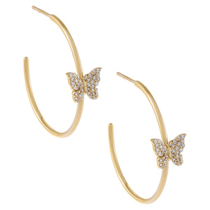 14K Gold Diamond Butterfly Hoop Earring 14K - Adina Eden's Jewels