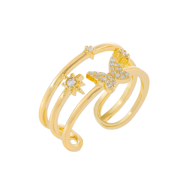Gold CZ Butterfly Adjustable Ring - Adina Eden's Jewels