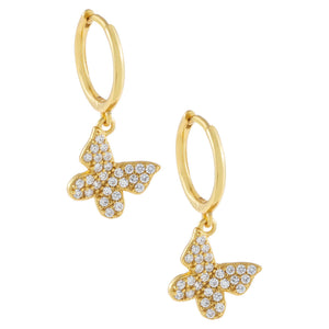Gold Pavé Butterfly Huggie Earring - Adina Eden's Jewels